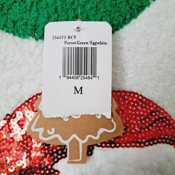 Merry Christmas by Poof Sweater Sz Medium Green White Sparkle Kitty Hat Bell NWT - Picture 5 of 16
